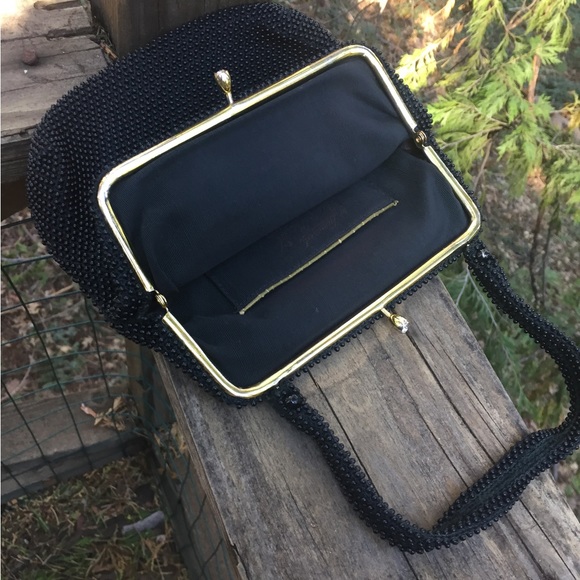 Vintage black beaded with gold hardware beaded top handle bag HPx3 - Picture 8 of 8